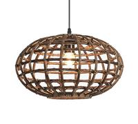 HAIIQU Suspensions Pour Îlot De Cuisine Américain Lampe En Rotin Tressé Marron Plafonnier Tambour Rétro Classique Pour Salle À Manger Luminaire De Plafond Creux 40 Cm Pour Restaurant