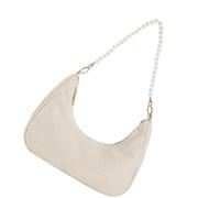 Haiki Sac à bandoulière contemporain réutilisable en coton et lin avec détails floraux artistiques, sacs pratiques pour femmes, sac en coton et lin, Perle 4, One Size