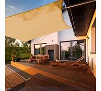 HAIKUS Voile d'ombrage Imperméable Carré 5x5m, Toile Ombrage PES Résistant à l'eau, Filet dombrage 5m Résistant 98% Protection Rayons UV pour Patio Jardin Terrasse Camping Extérieur, Sable 5x5