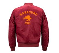 Haiky-uu!! Blouson Aviateur Fermeture Éclair, Veste Bomber en Molleton Col Montant, Jacket Classique pour L'automne et L'hiver, Épaissir(Red,L)