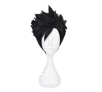 Haikyuu Perruque courte en fibre résistante à la chaleur avec bonnet de perruque pour Halloween et jeux de rôle Noir