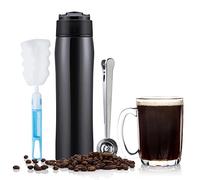 HAILASRE Portable French Press Pot en acier inoxydable isolé sous vide pour voiture Travel Coffee Maker pour café/thé tasse à café en plein air avec tasse à mesurer en acier inoxydable, 350ML/12OZ,
