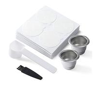 HAILASRE Réutilisable 2 pcs Capsule de café Compatible avec la machine Nespresso OriginalLine, dosettes de café rechargeables en acier inoxydable avec 100 couvercles d’autocollants en papier