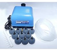 Hailea V60 Ensemble pompe à air, oxygénateur d'aquarium avec tuyau en silicone 4/6 mm, 10 pierres poreuses 50 mm
