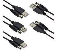 Hailege 5pcs USB 2.0 A mâle vers DC 5.5x2.1mm 5 Volts DC mâle baril de charge femelle câble d’alimentation noir (câble d’alimentation max 2.5 ampères, broche centrale positive)