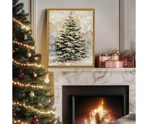 Hailerio Tableaux De Noël,Tableau Mural Sur Toile Lumineux Avec Arbre De Neige | Affiche Encadrée de Noël | Pour La Chambre, L'Entrée, La Maison, L'Escalier, Le Couloir, La Fête Et La