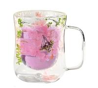 Hailerio Tasse En Verre À Double Paroi Avec Fleurs Sèches, Verre Isotherme, Tasse À Fleur/Aiguille De Pin Double Couche, Tasse À Café Double Paroi Avec Poignée, Tasses À Café Transparentes