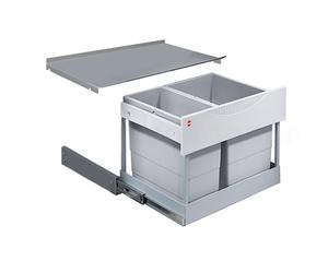Hailo Collecteur de déchets 3644801 | Poubelle encastrable de 30 l avec 2 compartiments de séparation | Système tandem peu encombrant pour meuble bas de 60 cm | Poubelle avec système de sortie