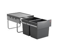 Hailo Collecteur de déchets double - 2 x 18 l - À partir de 40 cm de largeur - 346 x 475 x 336 mm - Pièces en plastique gris foncé - Pièces métalliques argentées