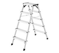 Hailo D60 Standard Line Échelle double en aluminium 2 x 5 marches jusqu'à 150 kg avec sécurité anti-écartement, pieds avec poignée Soft-Grip, avec renforts d'angle stables, échelle fixe en aluminium inoxydable, argent