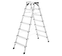 Hailo D60 StandardLine Échelle Double en Aluminium - 2 x 7 marches jusqu'à 150 kg - Échelle avec sécurité Anti-écartement - Pieds avec Semelle Soft Grip - avec Renforts d'angle Stables - Échelle Fixe