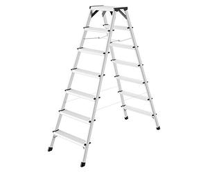 Hailo D60 StandardLine Échelle Double en Aluminium - 2 x 7 marches jusqu'à 150 kg - Échelle avec sécurité Anti-écartement - Pieds avec Semelle Soft Grip - avec Renforts d'angle Stables - Échelle Fixe