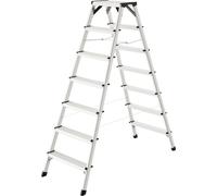 Hailo D60 StandardLine Échelle Double en Aluminium - 2 x 7 marches jusqu'à 150 kg - Échelle avec sécurité Anti-écartement - Pieds avec Semelle Soft Grip - avec Renforts d'angle Stables - Échelle Fixe