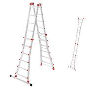 Hailo Échelle Multifonction M80 en Aluminium - Échelle Polyvalente avec 4 x 6 échelons - Variable grâce à 2 articulations de sécurité - Hauteur de Travail jusqu'à 675 cm - Poids : 19,5 kg - Argenté