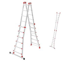 Hailo Échelle Multifonction M80 en Aluminium - Échelle Polyvalente avec 4 x 6 échelons - Variable grâce à 2 articulations de sécurité - Hauteur de Travail jusqu'à 675 cm - Poids : 19,5 kg - Argenté