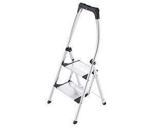 Hailo K100 Escabeau confort StepLine, 2 marches, barre de sécurité élevée, pieds avec semelles à adhérence souple, capacité de charge jusqu'à 150 kg, 4303-201