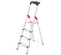 Hailo L80 ComfortLine Échelle de sécurité en aluminium pliable avec 4 marches XXL et plateau de rangement Hauteur de travail jusqu'à 285 cm Poids 4,4 kg Argenté