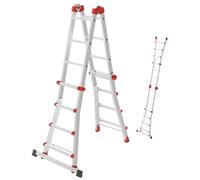 Hailo M80 Échelle multifonction en aluminium - Échelle coulissante 4 x 4 échelons - Charge maximale : 150 kg - Articulations de sécurité et poignées de verrouillage - Réglable en hauteur par échelons
