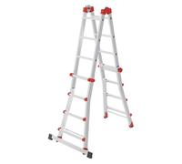 Hailo M80 Échelle multifonction en aluminium - Échelle coulissante 4 x 4 échelons - Charge maximale : 150 kg - Articulations de sécurité et poignées de verrouillage - Réglable en hauteur par échelons