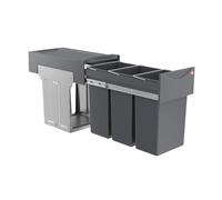 Hailo Tandem 3666131 Poubelle encastrable pour armoires à partir de 30 cm de Large 3 x 10 l, Extension complète sur Rails télescopiques, Anthracite