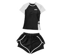 Hailong Ming Maillot de Bain Une Pièce pour Femme, Combinaison de Surf à Manches Courtes, Bikini Deux Pièces Tendance, Bleu Noir, XL