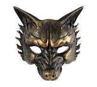 Hailong Ming Masque de Loup D'Halloween, Coiffe de Cosplay, Masque de, Couvre-visage Animal, Matériau RP, Léger et Confortable, Idéal Comme Cadeau D, or