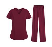 Hailong Ming Uniforme D'infirmière, Tenue de Travail, Manches Courtes, Polyester, Pratique et Confortable pour Les Soignantes, Les Soins Aux Animaux, Le, Rouge, L