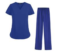 Hailong Ming Uniforme D'infirmière, Tenue de Travail, Manches Courtes, Polyester, Pratique et Confortable pour Les Soignantes, Les Soins Aux Animaux, Le, Bleu, M