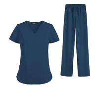 Hailong Ming Uniforme D'infirmière, Tenue de Travail, Manches Courtes, Polyester, Pratique et Confortable pour Les Soignantes, Les Soins Aux Animaux, Le, Marine, XL