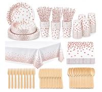 hailstones Anniversaire Vaisselle de fete 226 Pièces Blanc Or Rosé Party Assiette Anniversaire Set Comprendre Assiette Jetables Papier Tasses Serviettesr pour Party Decoration Baby Shower -25 Invités