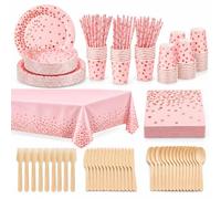 hailstones Anniversaire Vaisselle de fete 226 Pièces Rose Or Rosé Party Assiette Anniversaire Set Comprendre Assiette Jetables Papier Tasses Serviettesr pour Party Decoration Baby Shower -25 Invités