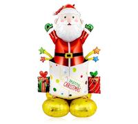 HAIMITI Grands ballons de Noël en forme de Père Noël pour décorations de fête d'hiver, 124 x 96 cm, ballons 3D en aluminium avec pieds pour enfants, joli ballon de dessin animé pour décoration de fête