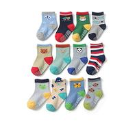 HaimoBurg 12 Paires Chaussette Antidérapante pour Bébé Enfant Garçons Filles 1-5 Ans