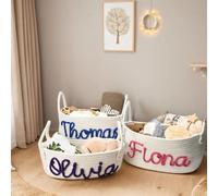 Hainadian Panier de bébé personnalisé avec nom, panier à jouets, articles essentiels, chariot à couches, cadeaux de fête prénatale, 36 x 25 x 16 cm