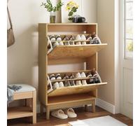 HAINEW Armoire à chaussures à 2 abattants - Étagère à chaussures étroite - Avec pieds en bois massif - Pour couloir, chambre à coucher - 60 x 24,1 x 94 cm - Jaune