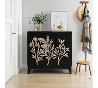 HAINEW Armoire de cuisine avec 2 portes à motif sculpté - Armoire de rangement pour salon et salle à manger - Noir - 80 x 38 x 76 cm