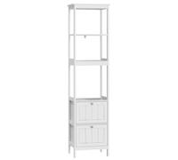HAINEW Armoire de salle de bain avec 3 compartiments ouverts et 2 tiroirs, armoire de rangement pour salle de bain, couloir, cuisine, blanc, 40 x 30 x 160 cm