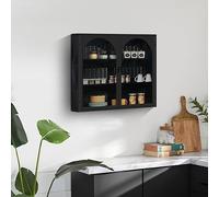 HAINEW Armoire murale moderne avec 2 portes en verre bombées - En métal et verre - Buffet suspendu - Avec motif tissé - Pour cuisine, salle de bain - 70 x 23 x 60 cm - Noir