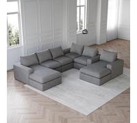 HAINEW Canapé d'angle moderne 6 places en forme de L pour salon, appartement, 321,3 x 368 x 81 cm, matériau en velours côtelé, sans cadre, aucune installation nécessaire, bricolage (gris foncé)
