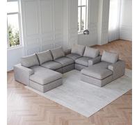 HAINEW Canapé d'angle moderne 6 places en forme de L pour salon, appartement, 321,3 x 368 x 81 cm, matériau en velours côtelé, sans cadre, aucune installation nécessaire, bricolage (gris clair)