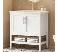 HAINEW Ensemble de 2 meubles de salle de bain avec meuble bas de 80 cm et 2 portes et compartiment ouvert, 80 x 47 x 90 cm, blanc