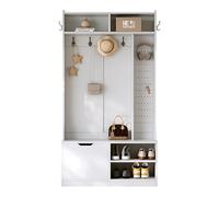 HAINEW Ensemble garde-robe murale avec banc et armoire à chaussures, 100 x 185,5 x 40 cm, avec 4 espaces de rangement ouverts pour couloir, salon (blanc)