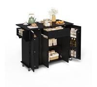 HAINEW HD26011205 Desserte de cuisine sur roulettes avec plan de travail pliable et porte-serviettes, îlot de cuisine avec 4 portes et 1 tiroir, meuble de cuisine avec étagère de porte, noir