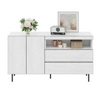 HAINEW HD26012608 Commode avec 2 portes et 2 tiroirs, armoire de buffet, armoire d'appoint, armoire de rangement, avec compartiment de rangement ouvert, 140 x 42 x 77 cm, blanche