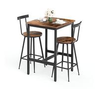 HAINEW HD260311903 Ensemble table de bar avec 2 tabourets et 1 table de bar, ensemble de salle à manger 3 pièces avec chaises de cuisine, salle à manger, bistro, 60 x 60 x 92 cm + 2 × 39 x 39 x 91,5