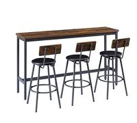 HAINEW HD260311905 Ensemble table de bar avec 3 tabourets et 1 longue table de bar, ensemble de salle à manger 3 pièces avec chaises de cuisine, salle à manger, bistro, 160 x 40 x 95,5 cm + 3 x 39 x