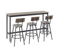 HAINEW HD260311905 Ensemble table de bar avec 3 tabourets et 1 longue table de bar, ensemble de salle à manger 3 pièces avec chaises de cuisine, salle à manger, bistro, 160 x 40 x 95,5 cm + 3 x 39 x