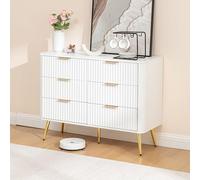 HAINEW HD26050801 Commode avec 6 tiroirs et pieds dorés, armoire de rangement avec coins arrondis, 105 x 40 x 80 cm, blanc