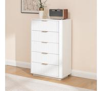HAINEW HD26050803 Commode avec 5 tiroirs et coins arrondis, armoire de rangement, armoire à tiroirs, armoire haute pour salon, chambre à coucher, 70 x 40 x 108 cm, blanc