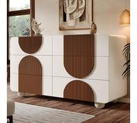 HAINEW HD26050806 Commode avec 6 tiroirs et coins arrondis, armoire de rangement, armoire à tiroirs avec pieds sphériques, 121 x 41 x 71 cm, blanc